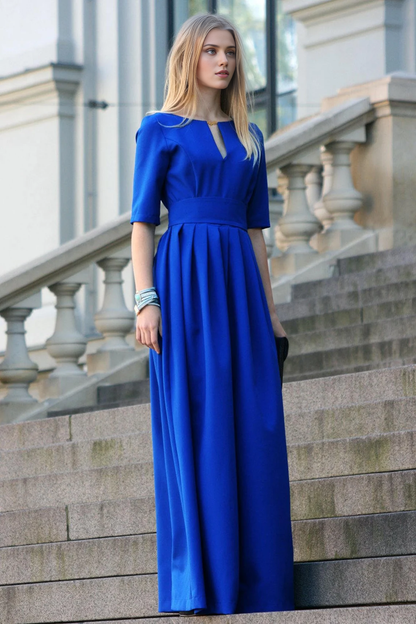 Romantic Short Sleeves V Neck Floor Length A-line Bridesmaid Prom Party Dress
