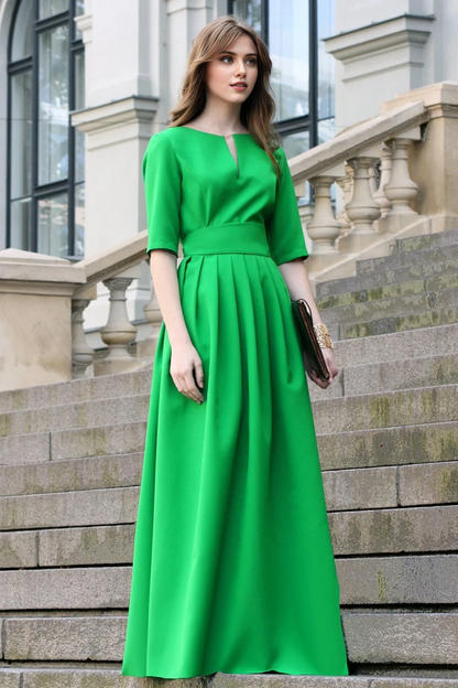 Romantic Short Sleeves V Neck Floor Length A-line Bridesmaid Prom Party Dress