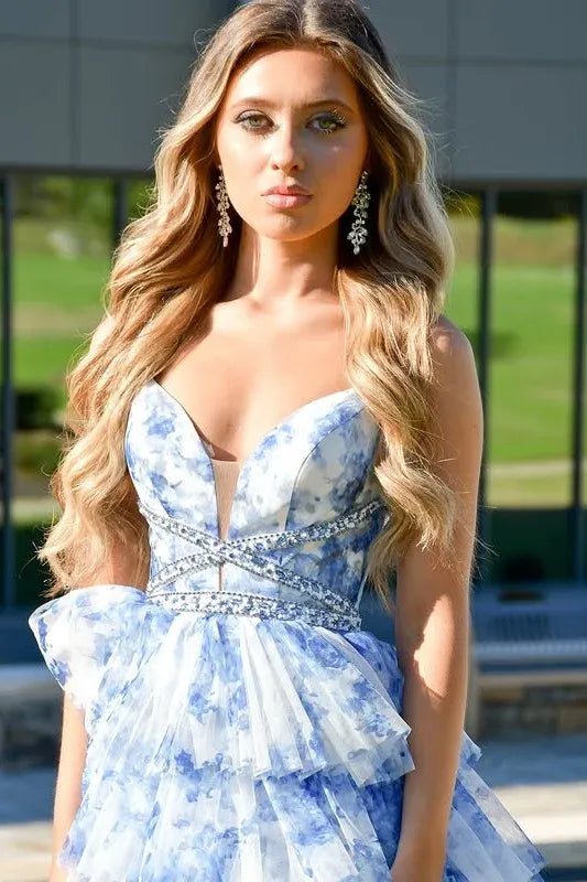 Romantic Sweetheart Sleeveless Empire A-Line Chiffon Tiered Long Prom Dress