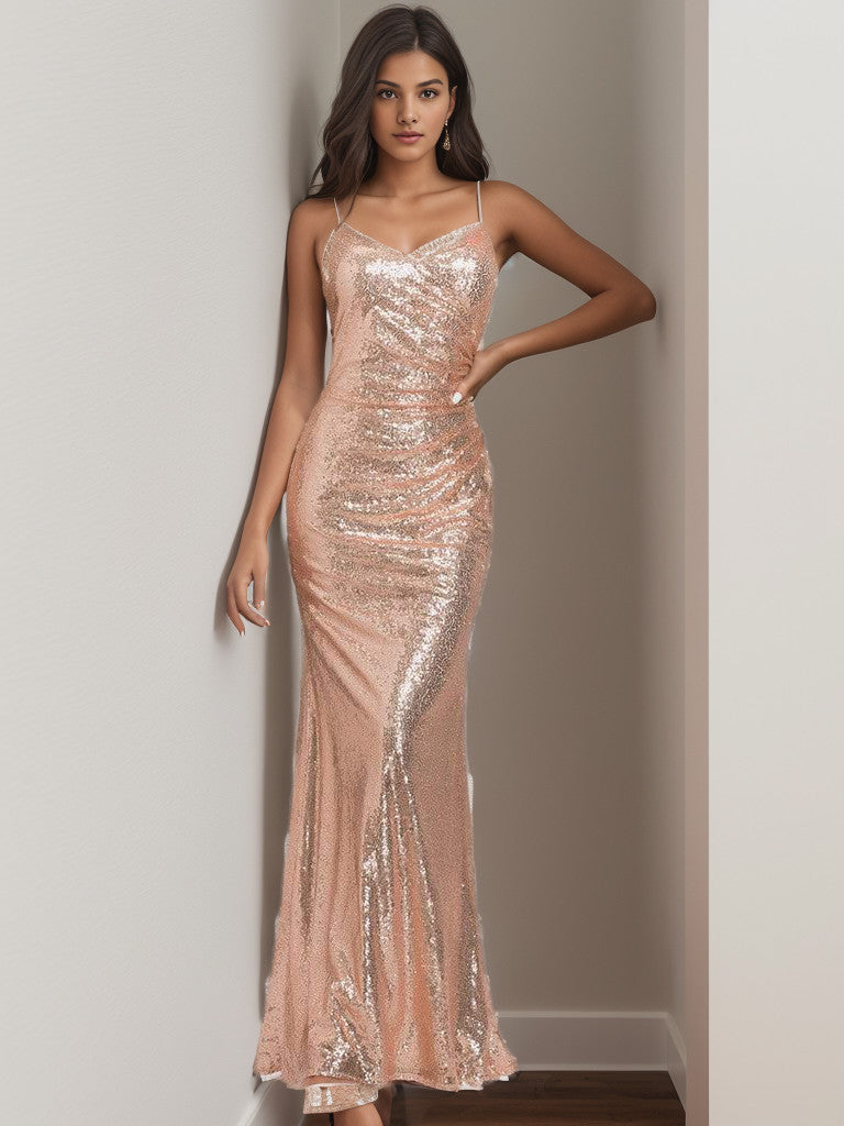 Sexy Sequin Backless Fishtail Evening Gowns for Women