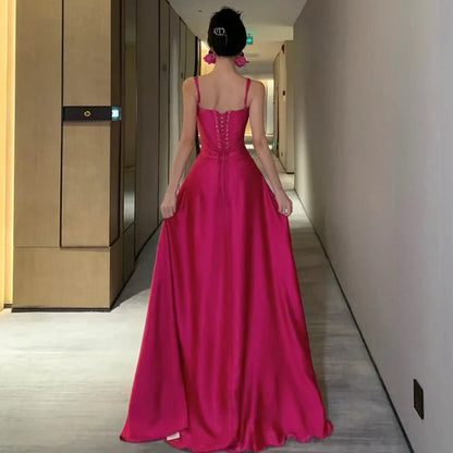 Formal Women's Dresses A Line Satin Rose Red Long Prom Dress Formal Party Dress Prom Dresses Stores