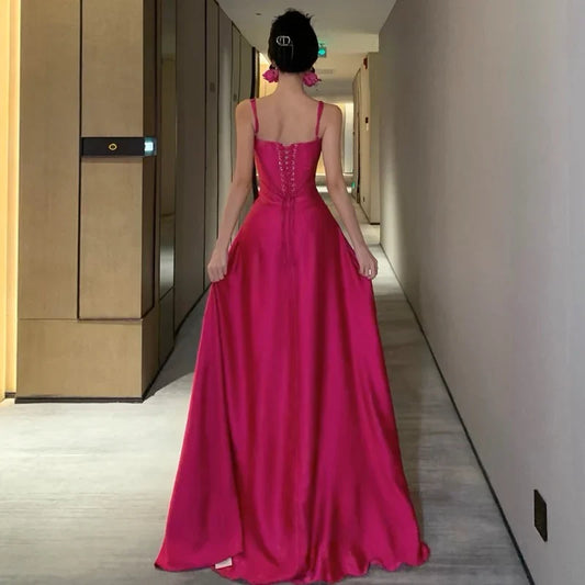 Formal Women's Dresses A Line Satin Rose Red Long Prom Dress Formal Party Dress Prom Dresses Stores