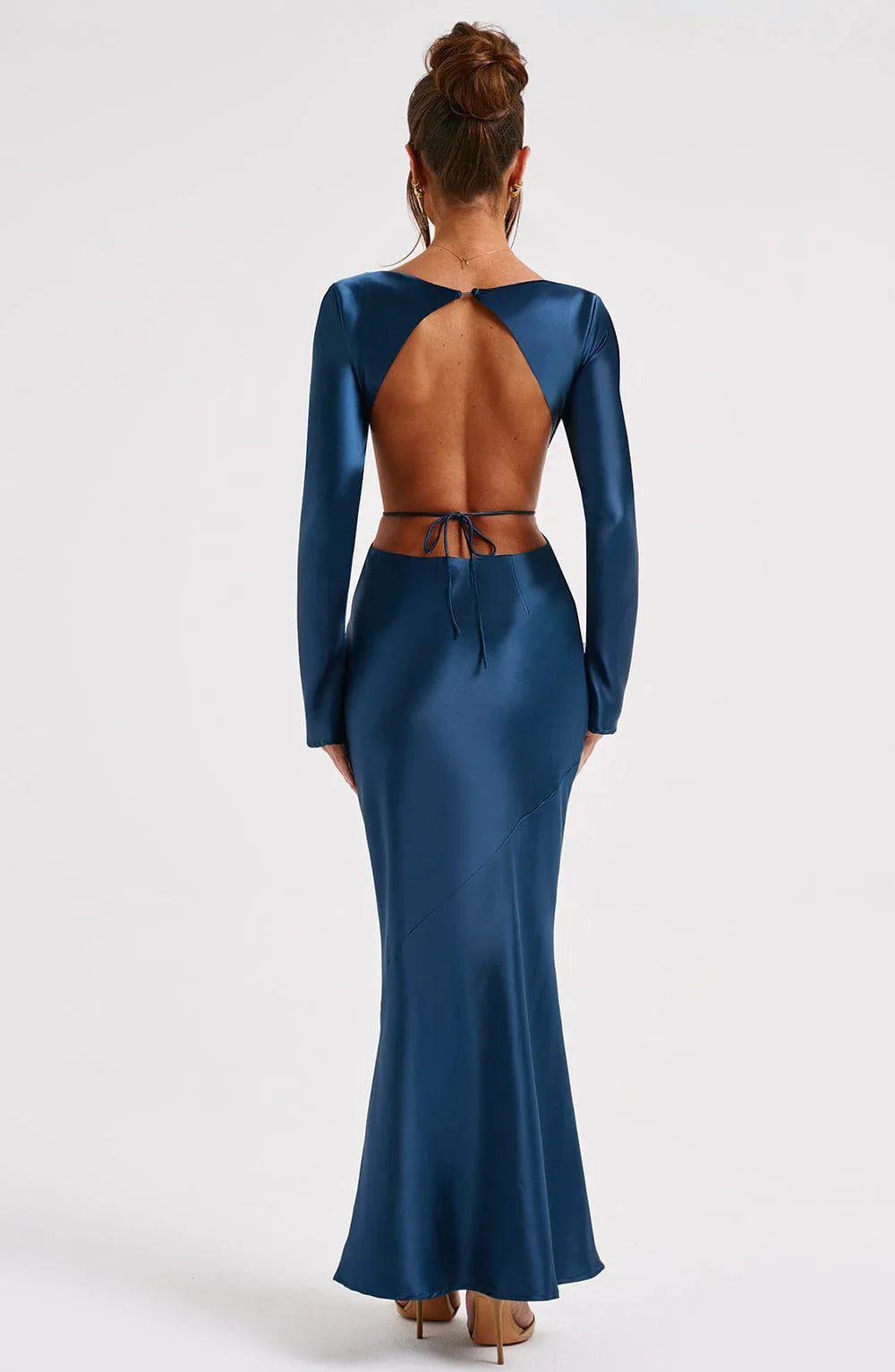 Round Neck Long-Sleeved Sexy Backless Hollow Prom Dress New Temperament Long Dress
