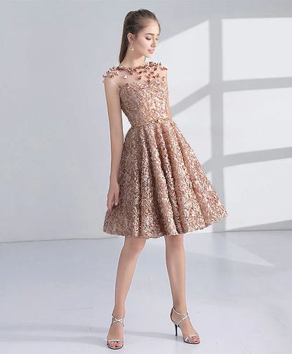 Round Neck Unique 3D Lace Homecoming Dresses
