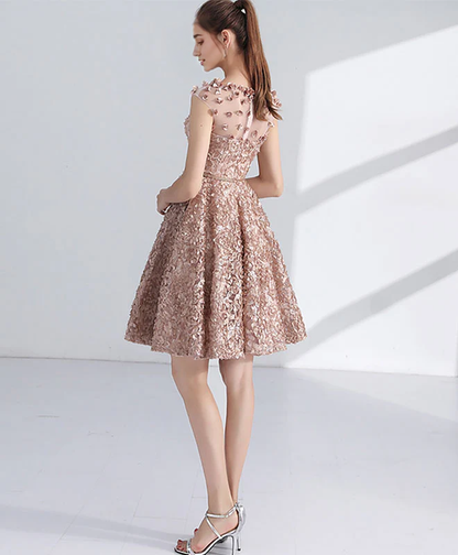 Round Neck Unique 3D Lace Homecoming Dresses