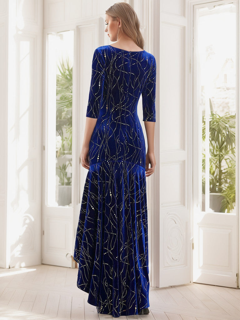 Women's Stylish Bodycon High-Low Velvet Party Dress