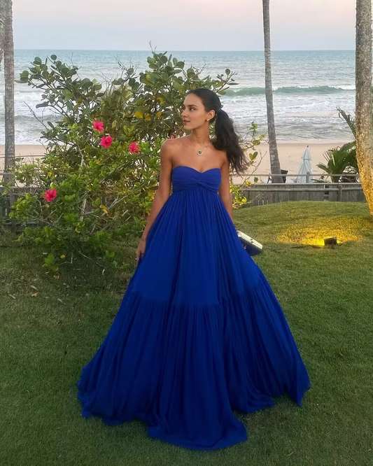 Formal Women's Dresses Strapless Royal Blue A Line Long Prom Dress Prom Dresses Stores