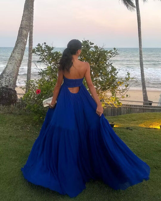 Formal Women's Dresses Strapless Royal Blue A Line Long Prom Dress Prom Dresses Stores