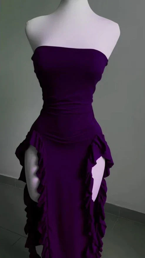 Dress Prom Dress Stores Burgundy Strapless Sheath Royal Blue Midi Length Ruffle Sexy Evening Dress Dresses Formal