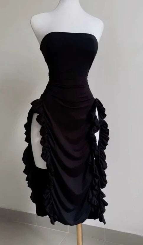 Dress Prom Dress Stores Burgundy Strapless Sheath Royal Blue Midi Length Ruffle Sexy Evening Dress Dresses Formal
