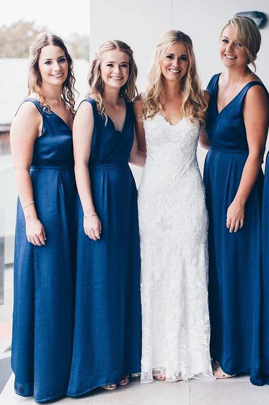 Royal Blue V Neck Floor Length Bridesmaid Dress/Formal Women's Dresses