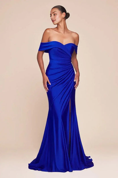 Dress Off-the-Shoulder Formal Lace Up Prom Dress Sleeveless Floor Length Simple Evening Dress With Slit