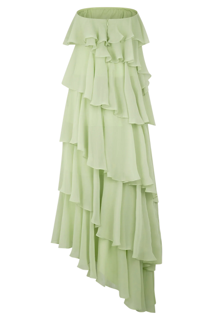 Ruffle Chiffon Affordable Strapless Prom Dresses Trendy Floor Length Ball Gowns Tiered Strapless Prom Clothes