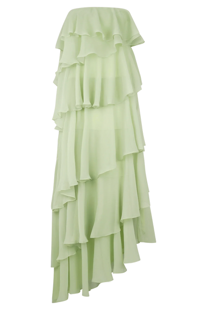 Ruffle Chiffon Affordable Strapless Prom Dresses Trendy Floor Length Ball Gowns Tiered Strapless Prom Clothes
