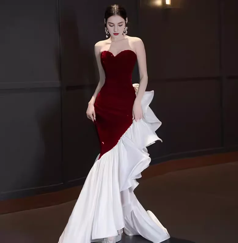 Ruffle Off-the-Shoulder Mermaid Sweetheart Black Satin Prom Dress Long Prom Dresses
