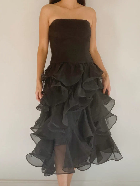 Dress Prom Dress Stores Black Strapless Ruffles Classy Evening Party Dress Formal Dresses