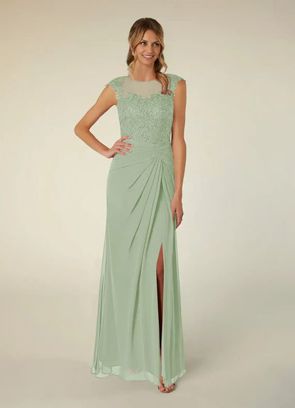 Dress Black A-Line Scoop Neck Sequins Chiffon Mother of the Groom Dresses Elegant Illusion Cap Sleeves Leg Slit Evening Dress