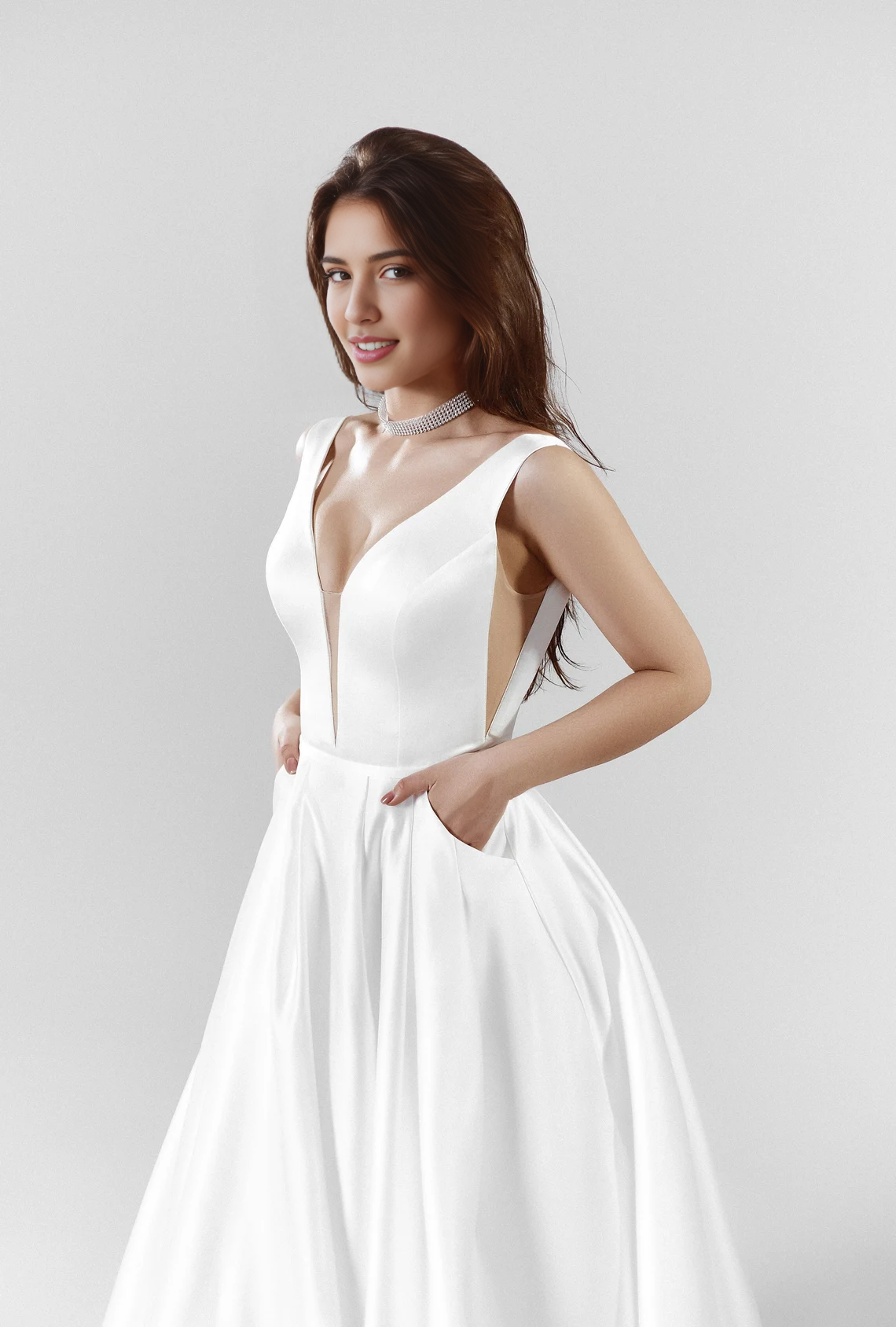 Satin Wedding Dress Open Back Wedding Dress A-Line Wedding Dress Ivory Bridal Gown Classic Sleeveless Wedding Dress With Train