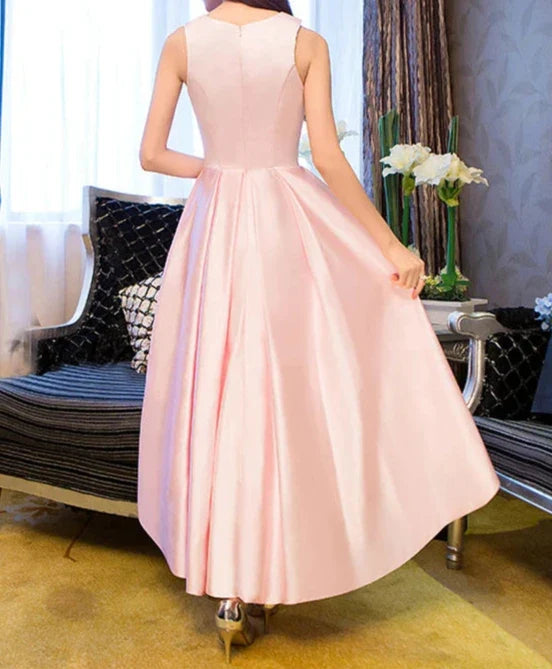 Satin Tea Length Homecoming Dresses Party Dress