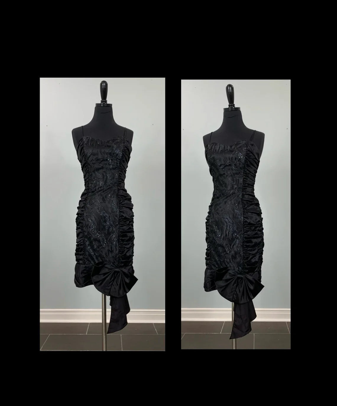 Sequins Black Spaghetti Strap Fitted Ruched Prom Dress Formal Black Lace Sleeveless Cocktail Dress
