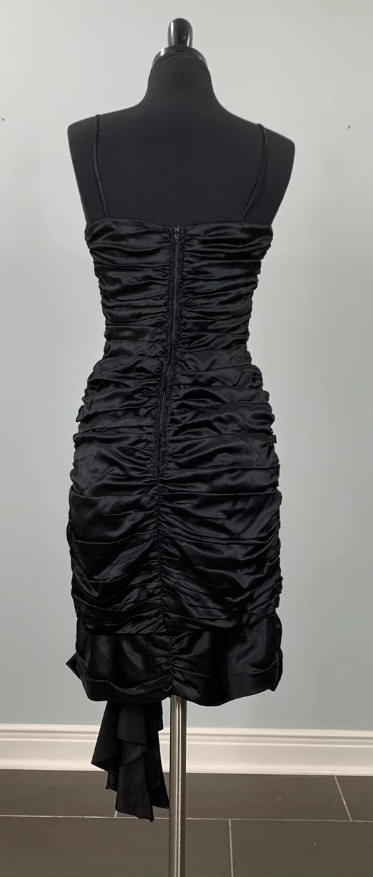 Sequins Black Spaghetti Strap Fitted Ruched Prom Dress Formal Black Lace Sleeveless Cocktail Dress