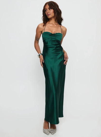 Sexy Bodycon Halter Sleeveless Satin Floor-Length Prom Dress