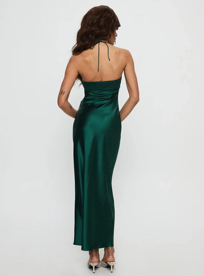 Sexy Bodycon Halter Sleeveless Satin Floor-Length Prom Dress