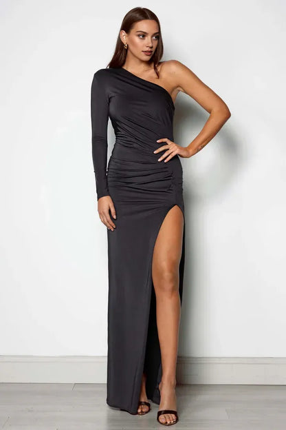 Sexy Bodycon One Shoulder Sleeveless Split Floor-Length Prom Dress