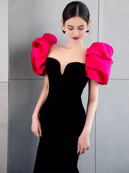 Sexy Mermaid Floor Length Backless Black Velvet Prom Dresses