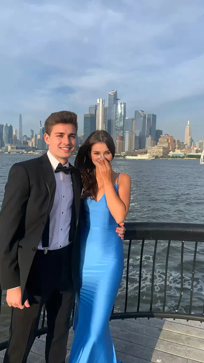 Sexy Mermaid Spaghetti Straps Neckline Backles Floor Length Blue Prom Dress