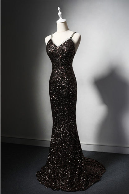 Sexy Mermaid Spaghetti Straps Open Back Long Prom Dress