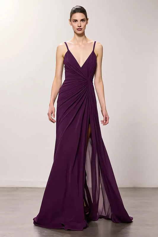 Sexy Sheath/Column Deep V-Neck Sleeveless Chiffon Floor-Length Prom Dress