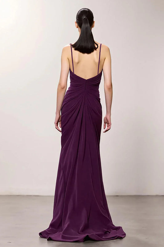 Sexy Sheath/Column Deep V-Neck Sleeveless Chiffon Floor-Length Prom Dress