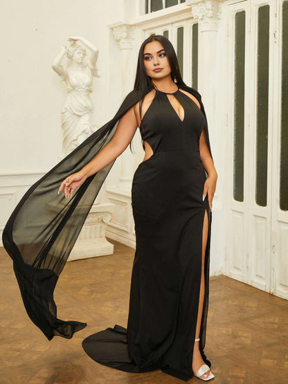 Sexy Sheath Halter Neck Sleeveless Backless Floor-Length Plus Size Prom Dress