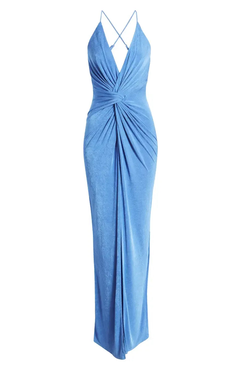 Sexy Sheath Plunge Neck Sleeveless Backless Floor-Length Prom Dress