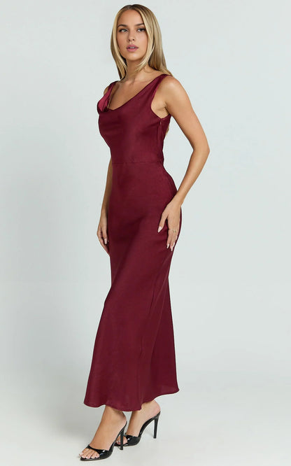 Sheath/Column Cold Shoulder Simple Prom Dress Ankle-Length Sleeveless Formal Evening Gown Elegant Satin Prom Dresses For Ladies