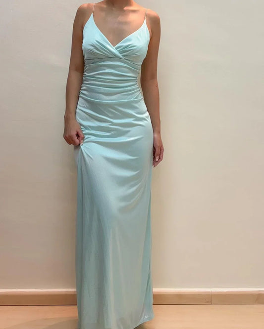 Formal Women's Dresses V Neck Light Blue Sheath Long Prom Dress Formal Party Dress Prom Dresses Stores