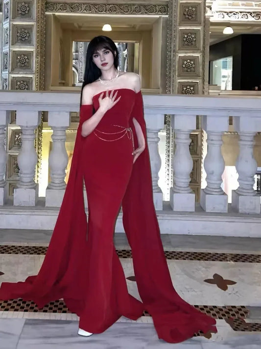 Formal Women's Dresses Off The Shoulder Sheath Red Long Prom Dress Birthday Party Dress Prom Dresses Stores