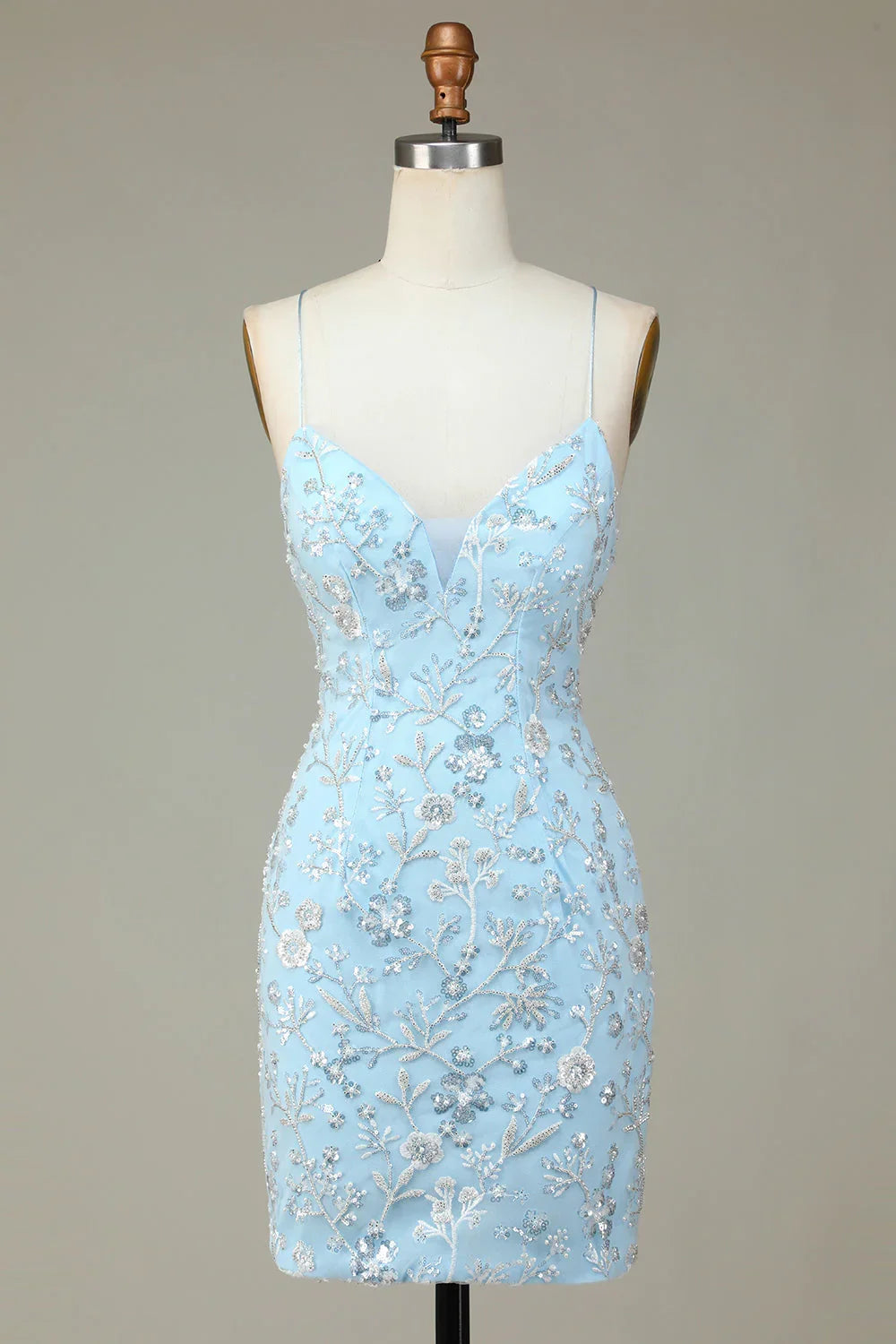 Sheath Sequins Beaded Flowers Tight Short Homecoming Dress
