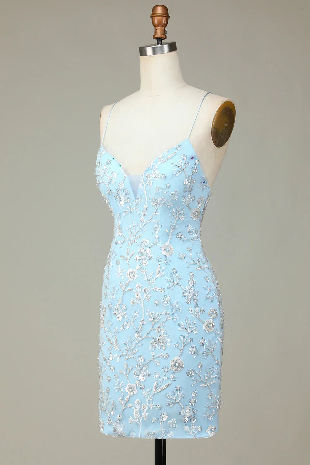 Sheath Sequins Beaded Flowers Tight Short Homecoming Dress
