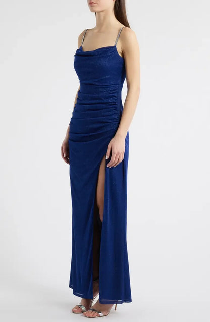 Shine Mermaid Spaghetti Straps Sleeveless Zipper Up Floor-Length Prom Dress