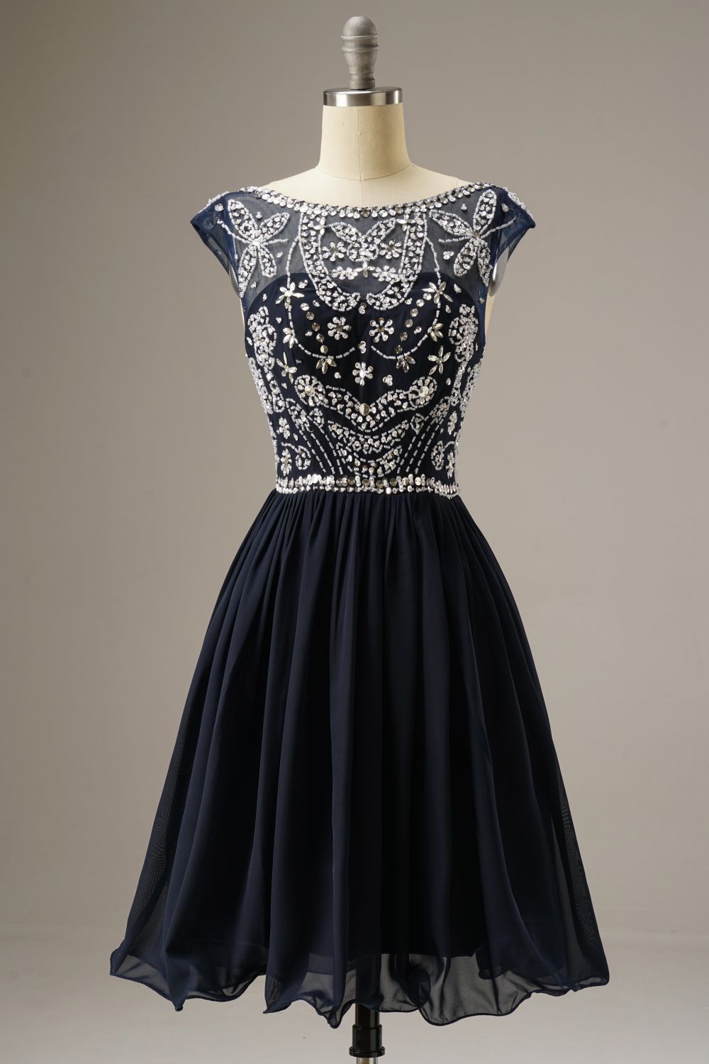 Short-Mini Cap Sleeves Homecoming Dresses WIth Beading