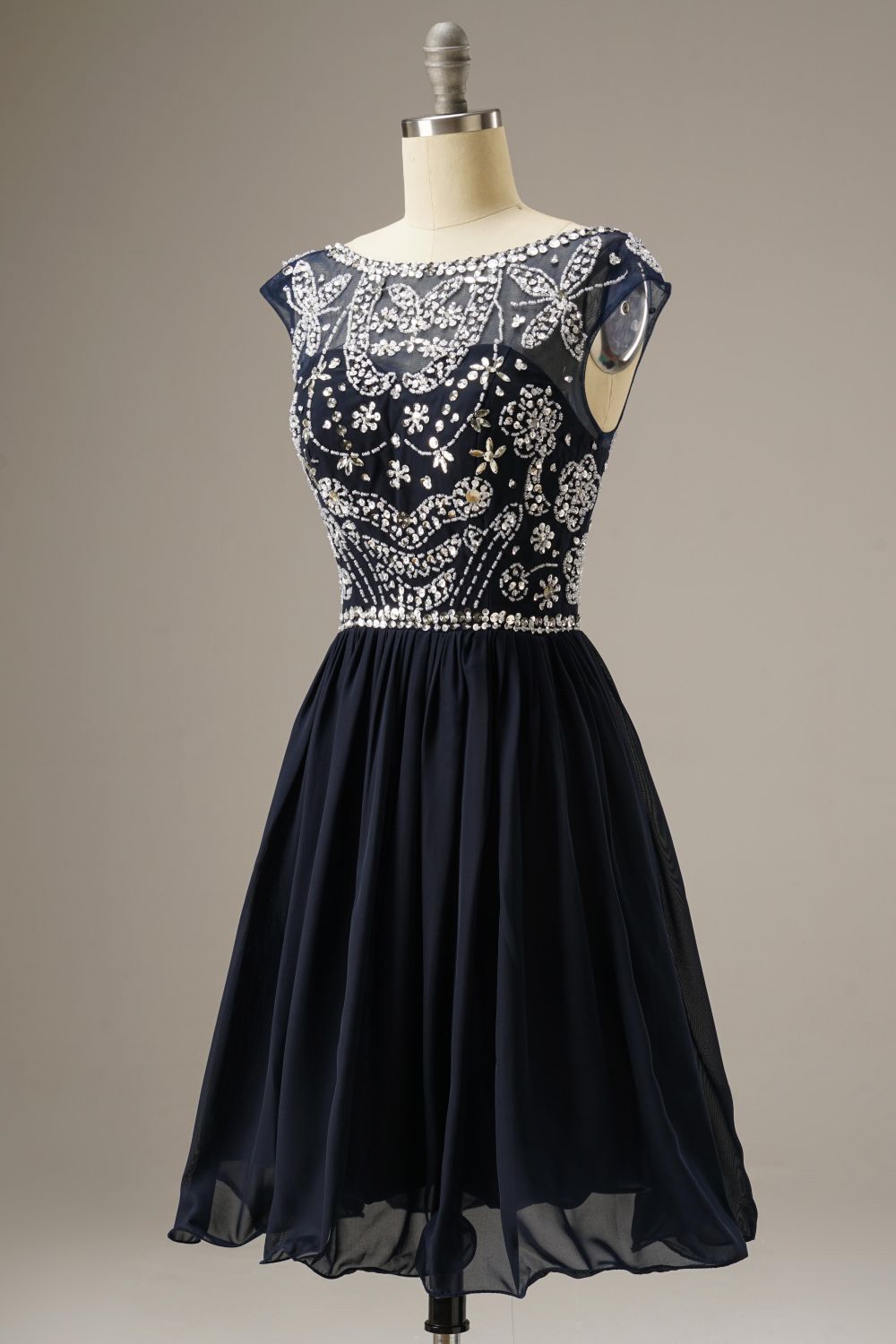 Short-Mini Cap Sleeves Homecoming Dresses WIth Beading