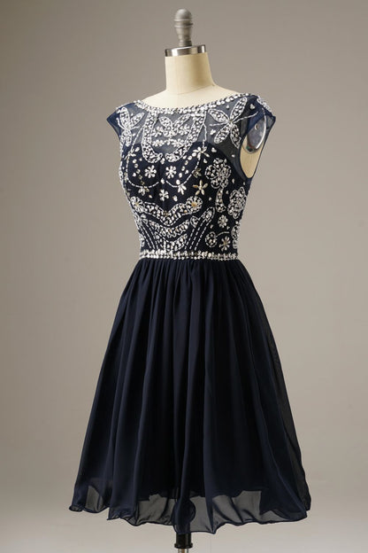 Short-Mini Cap Sleeves Homecoming Dresses WIth Beading