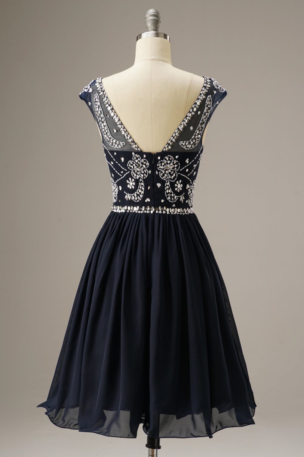 Short-Mini Cap Sleeves Homecoming Dresses WIth Beading
