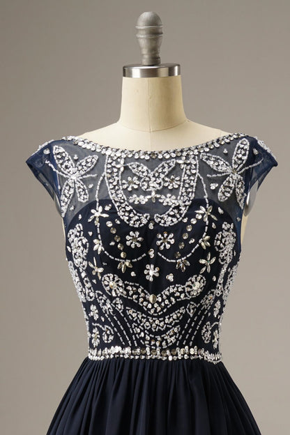 Short-Mini Cap Sleeves Homecoming Dresses WIth Beading