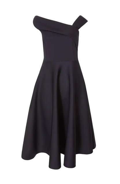 Simple A-Line Asymmetric-neck Sleeveless Backless Tea-Length Prom Dress