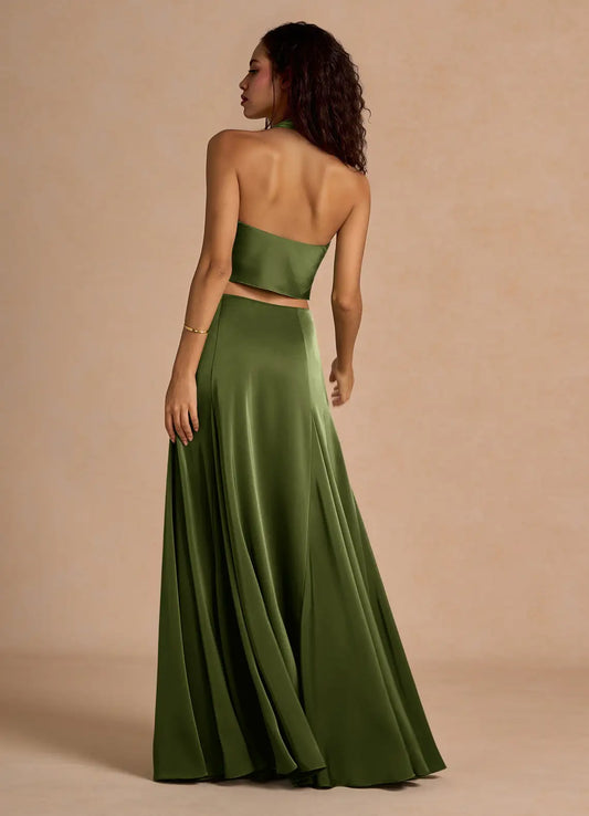 Simple A-Line Halter Neck Sleeveless Backless Floor-Length Evening Dress