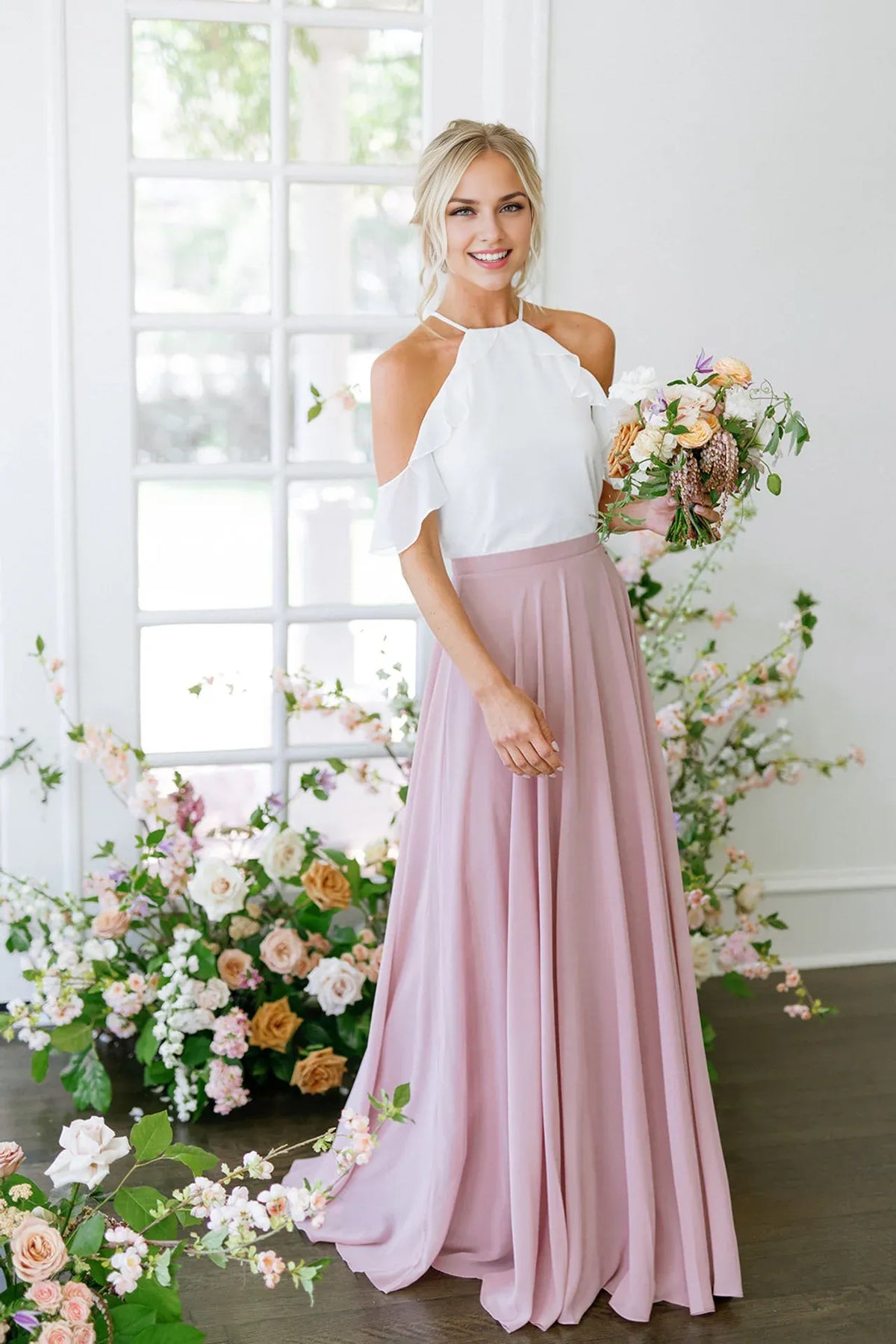 Simple A-Line Halter Neck Sleeveless Chiffon Floor-Length Prom Dress