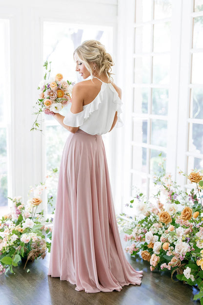 Simple A-Line Halter Neck Sleeveless Chiffon Floor-Length Prom Dress